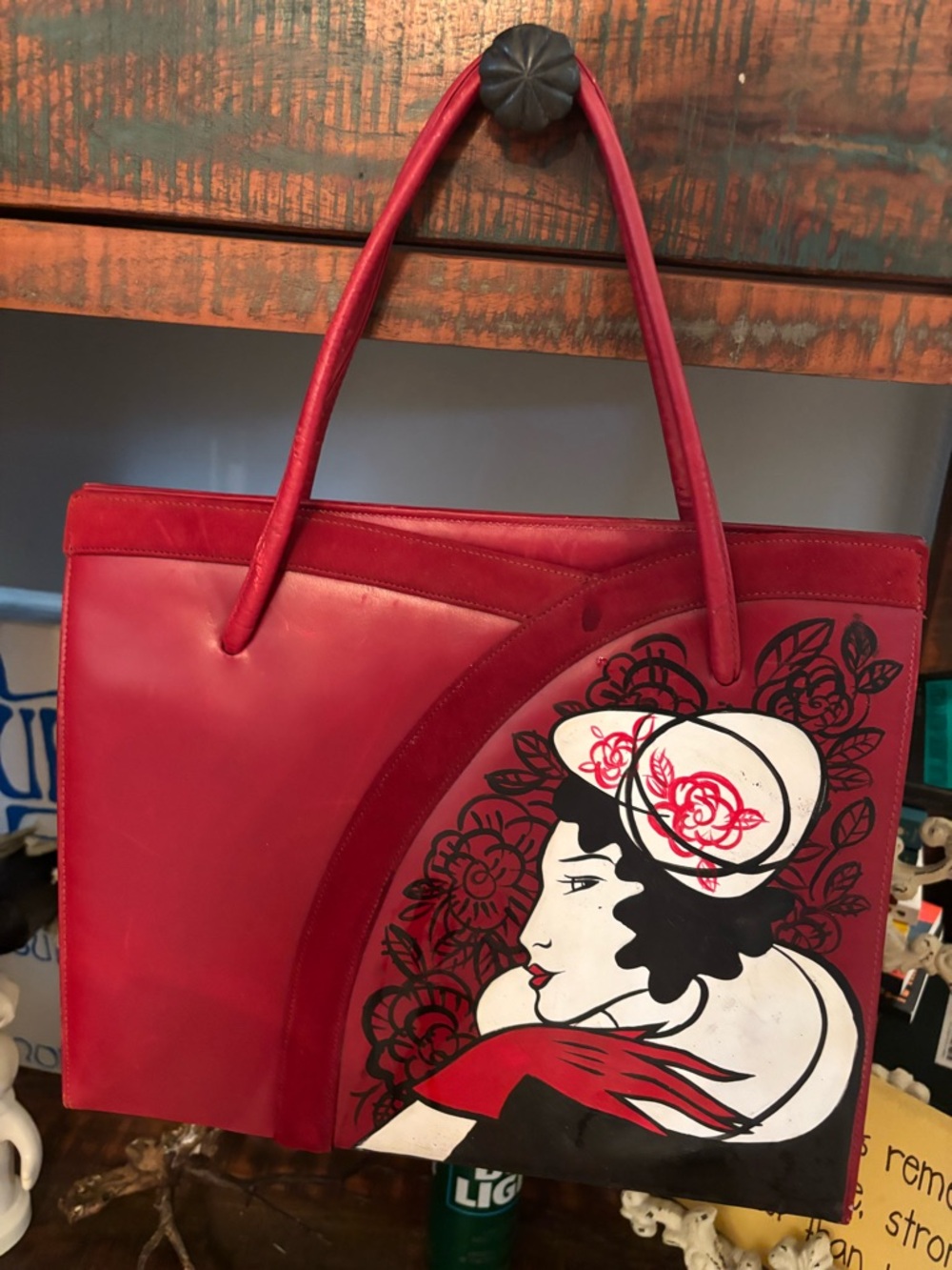 Red Artistic Portrait Tote Bag for Women